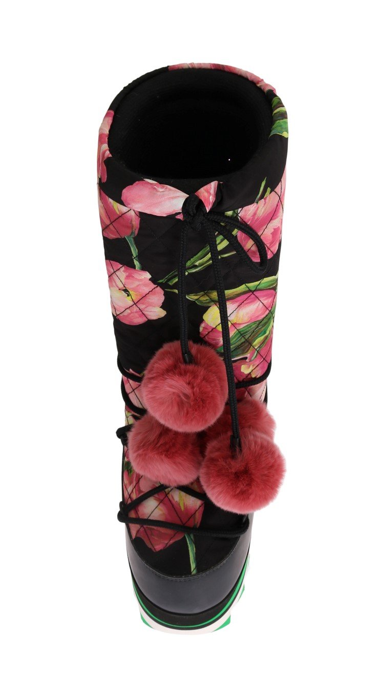 Pink Tulip Print Nylon Leather Boots