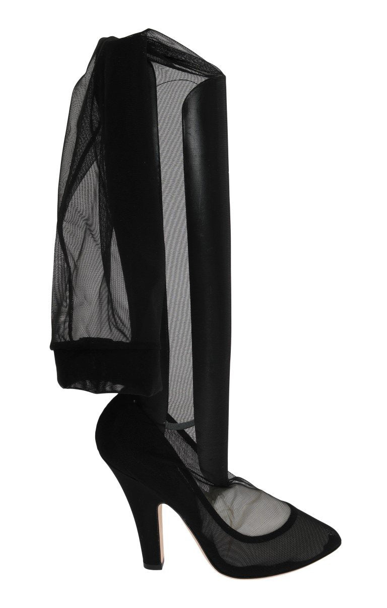 Black Nylon Stretch Cutout Socks Boots