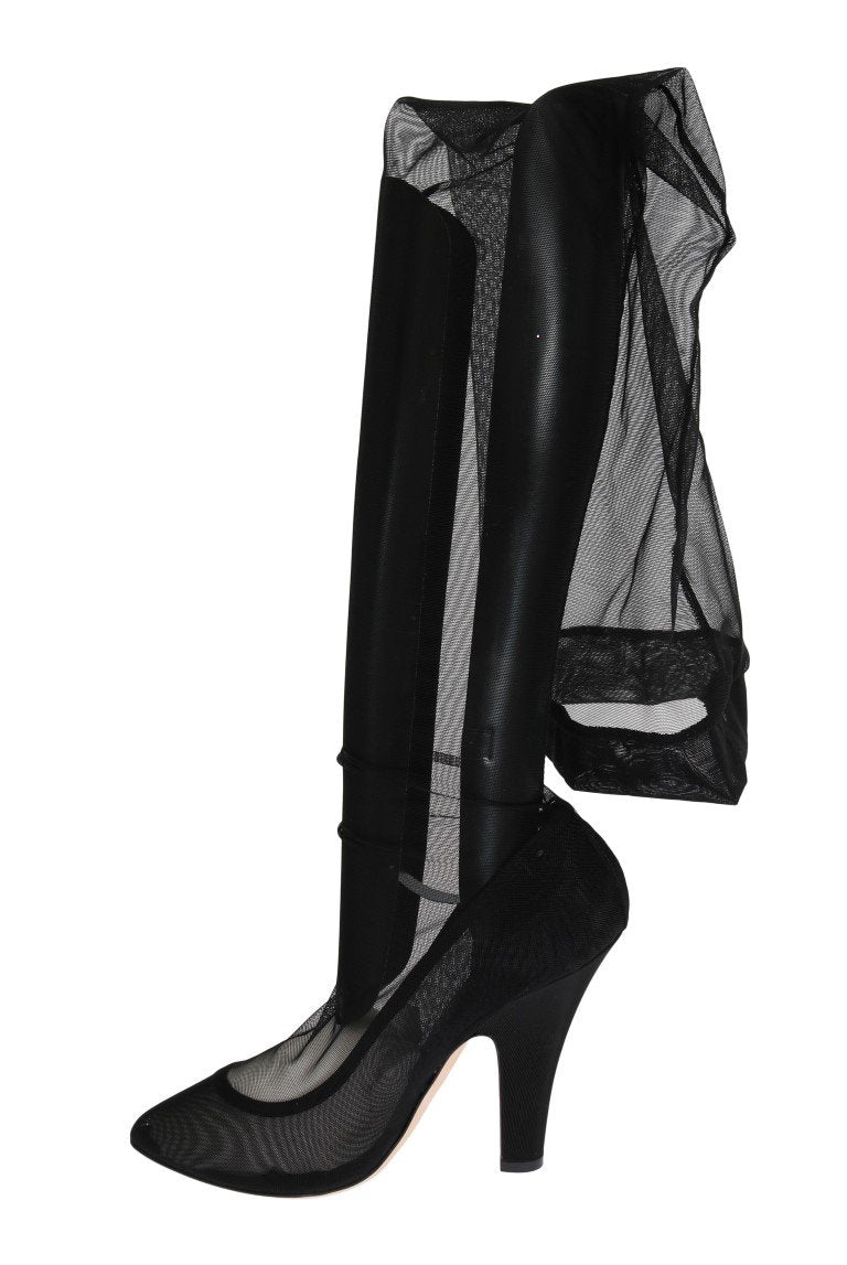 Black Nylon Stretch Cutout Socks Boots