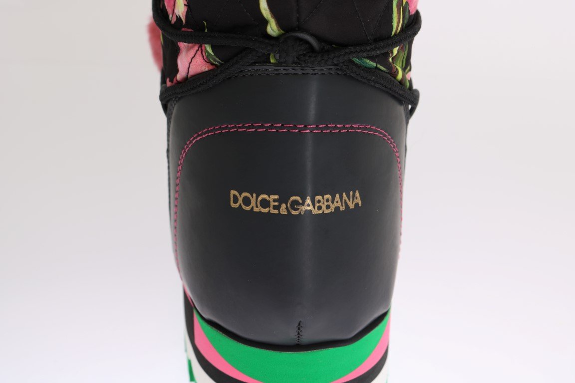 Pink Tulip Print Nylon Leather Boots