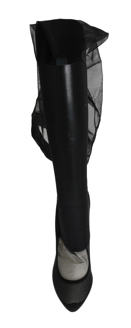 Black Nylon Stretch Cutout Socks Boots