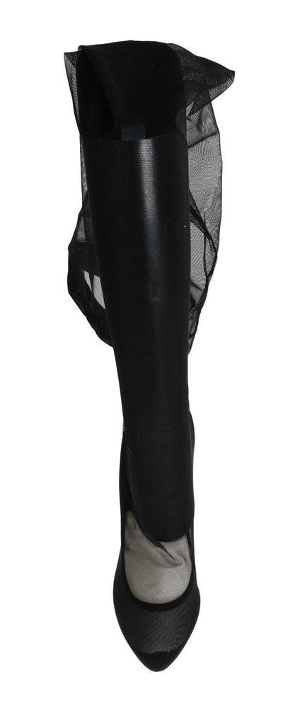 Black Nylon Stretch Cutout Socks Boots