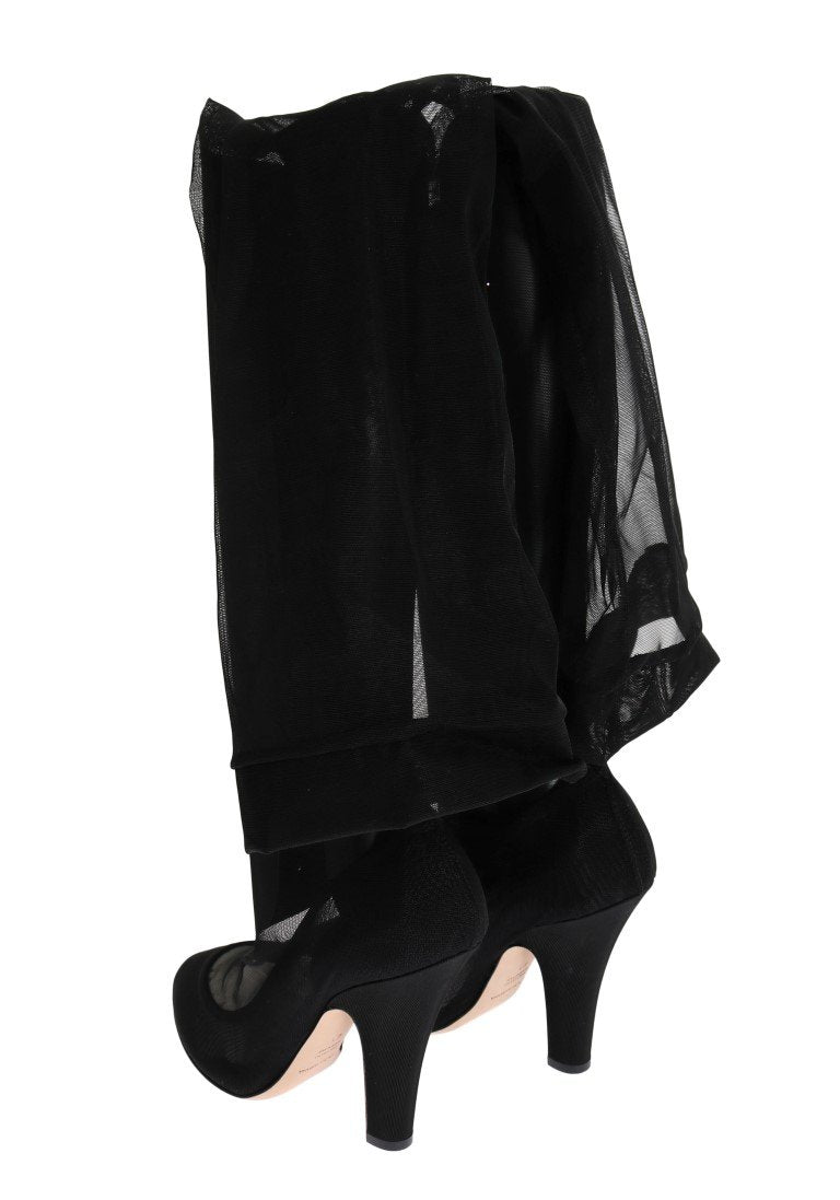 Black Nylon Stretch Cutout Socks Boots