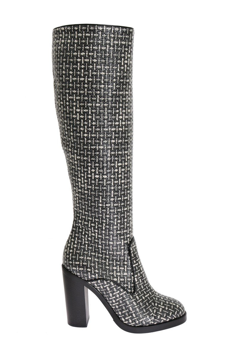 Black White Chevron Woven Boots