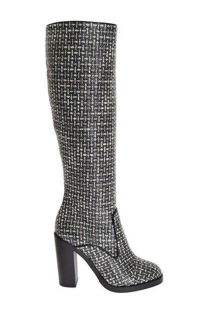 Black White Chevron Woven Boots