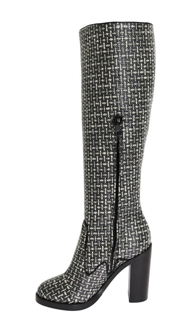 Black White Chevron Woven Boots