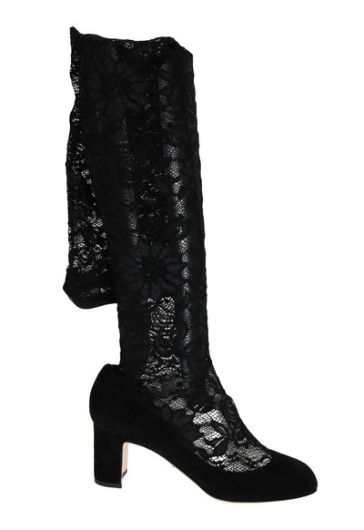 Black Lace Cutout Socks Suede Boots