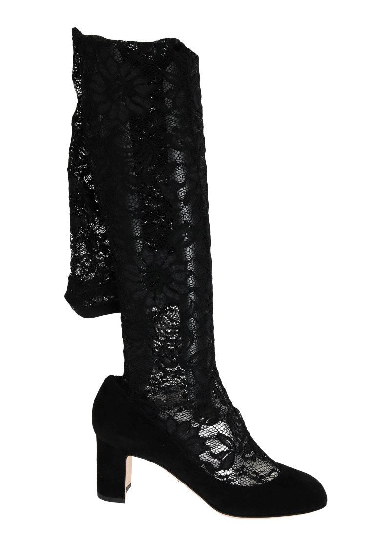 Black Lace Cutout Socks Suede Boots