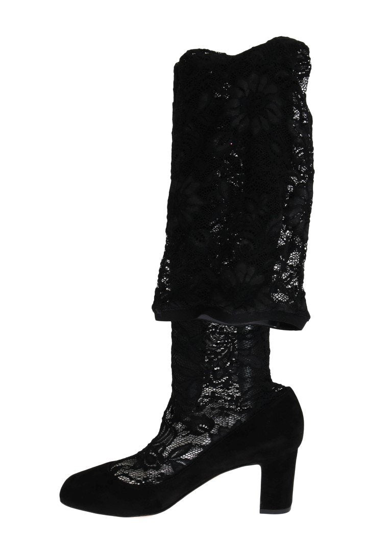 Black Lace Cutout Socks Suede Boots