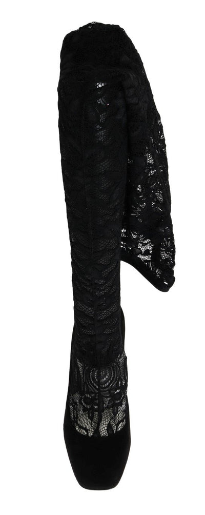 Black Lace Cutout Socks Suede Boots
