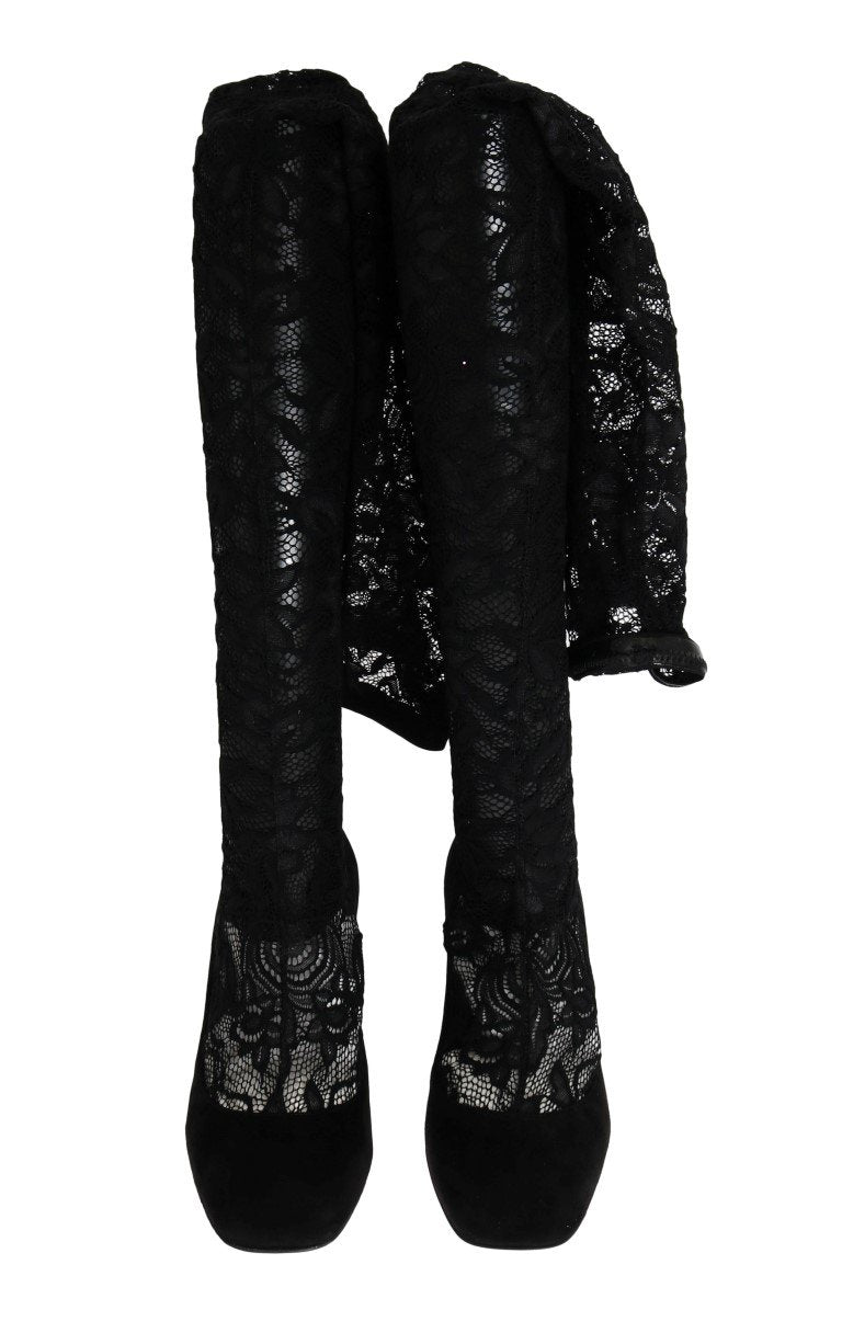 Black Lace Cutout Socks Suede Boots