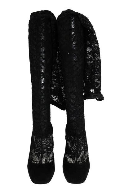 Black Lace Cutout Socks Suede Boots