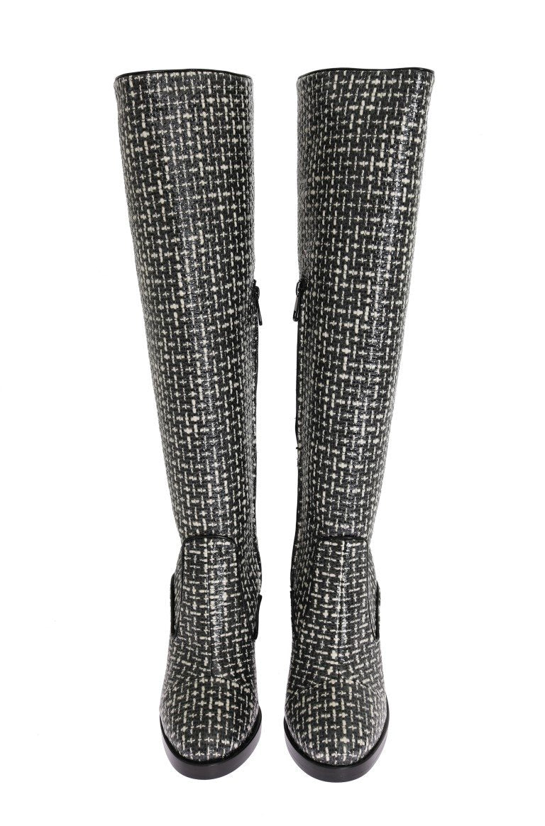 Black White Chevron Woven Boots