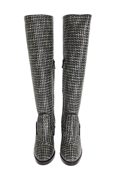 Black White Chevron Woven Boots