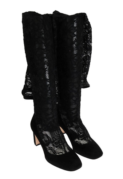 Black Lace Cutout Socks Suede Boots