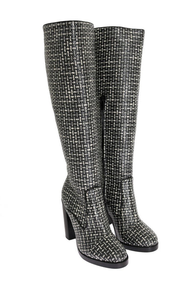 Black White Chevron Woven Boots