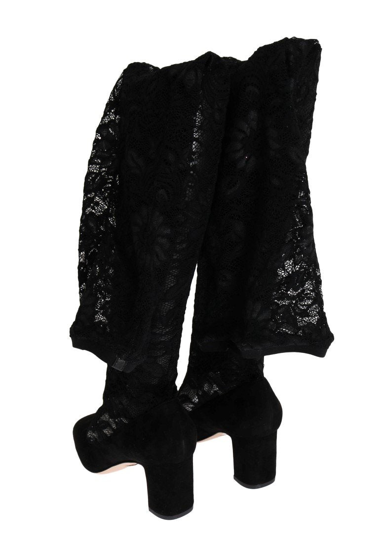 Black Lace Cutout Socks Suede Boots