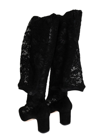 Black Lace Cutout Socks Suede Boots
