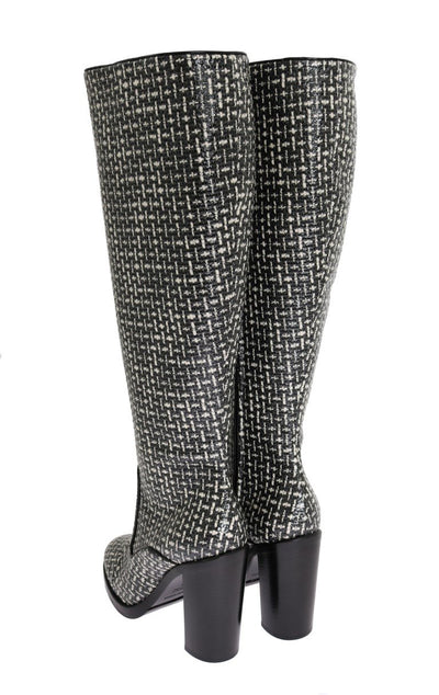 Black White Chevron Woven Boots
