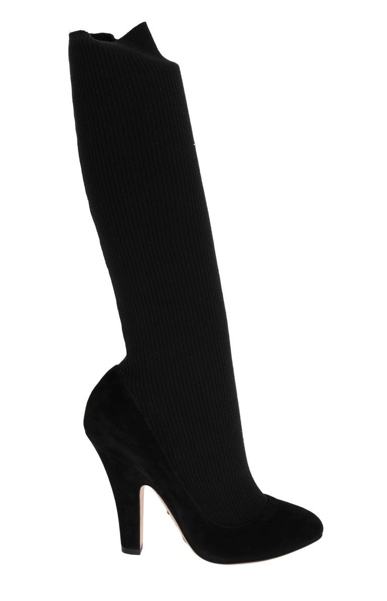 Black Cotton Cutout Socks Suede Boots