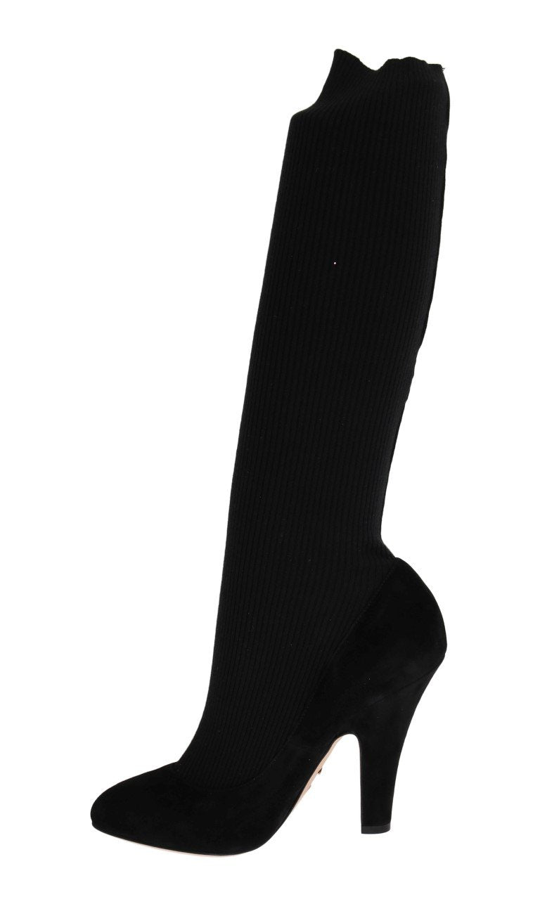 Black Cotton Cutout Socks Suede Boots