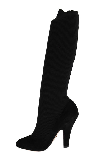 Black Cotton Cutout Socks Suede Boots