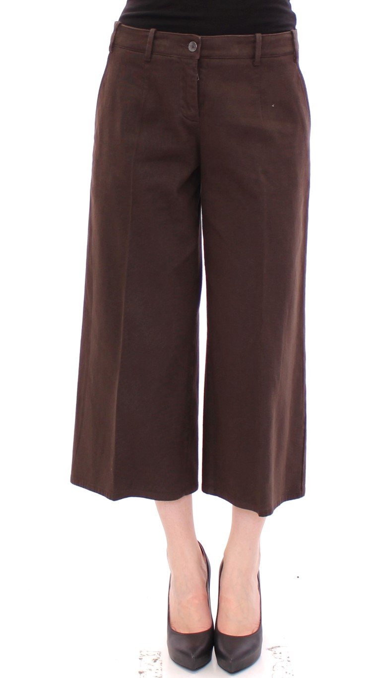 Brown Cotton Cropped Chinos Jeans Pants