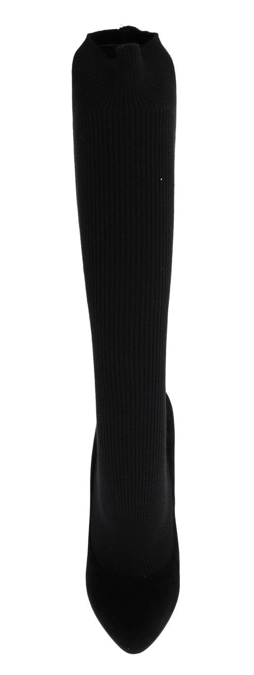 Black Cotton Cutout Socks Suede Boots