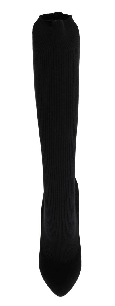 Black Cotton Cutout Socks Suede Boots