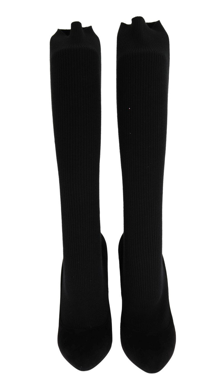 Black Cotton Cutout Socks Suede Boots