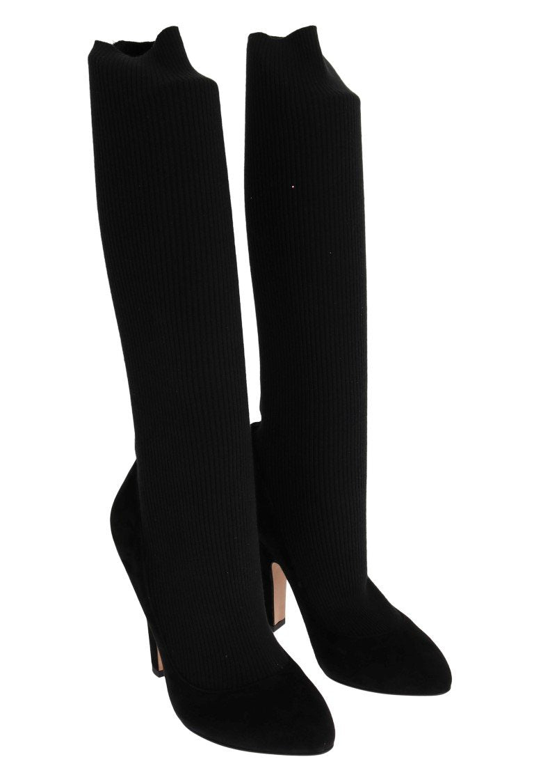 Black Cotton Cutout Socks Suede Boots