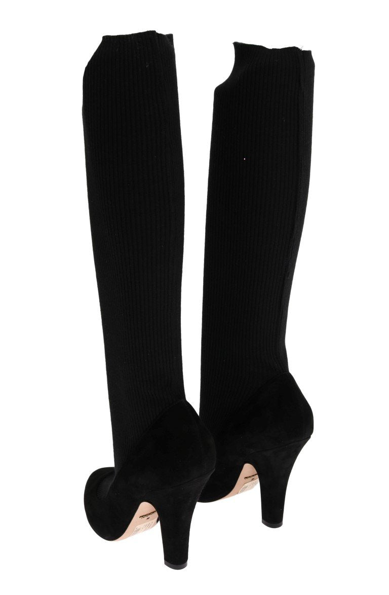Black Cotton Cutout Socks Suede Boots