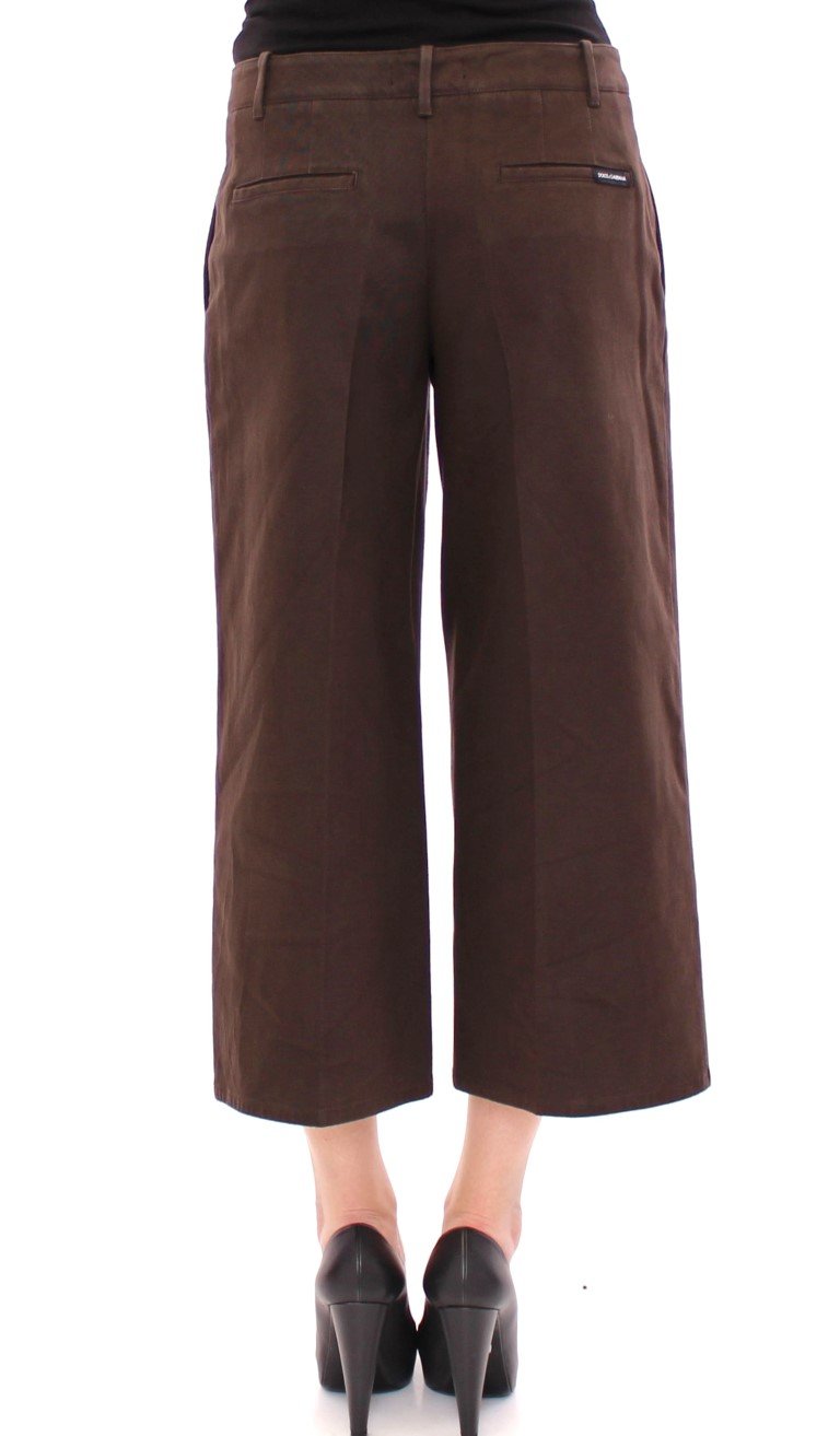 Brown Cotton Cropped Chinos Jeans Pants
