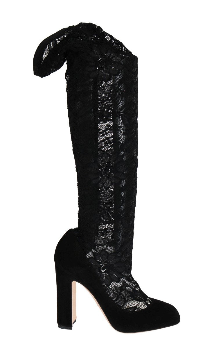 Black Lace Cutout Socks Suede Boots