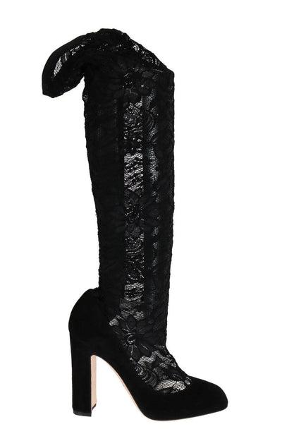 Black Lace Cutout Socks Suede Boots