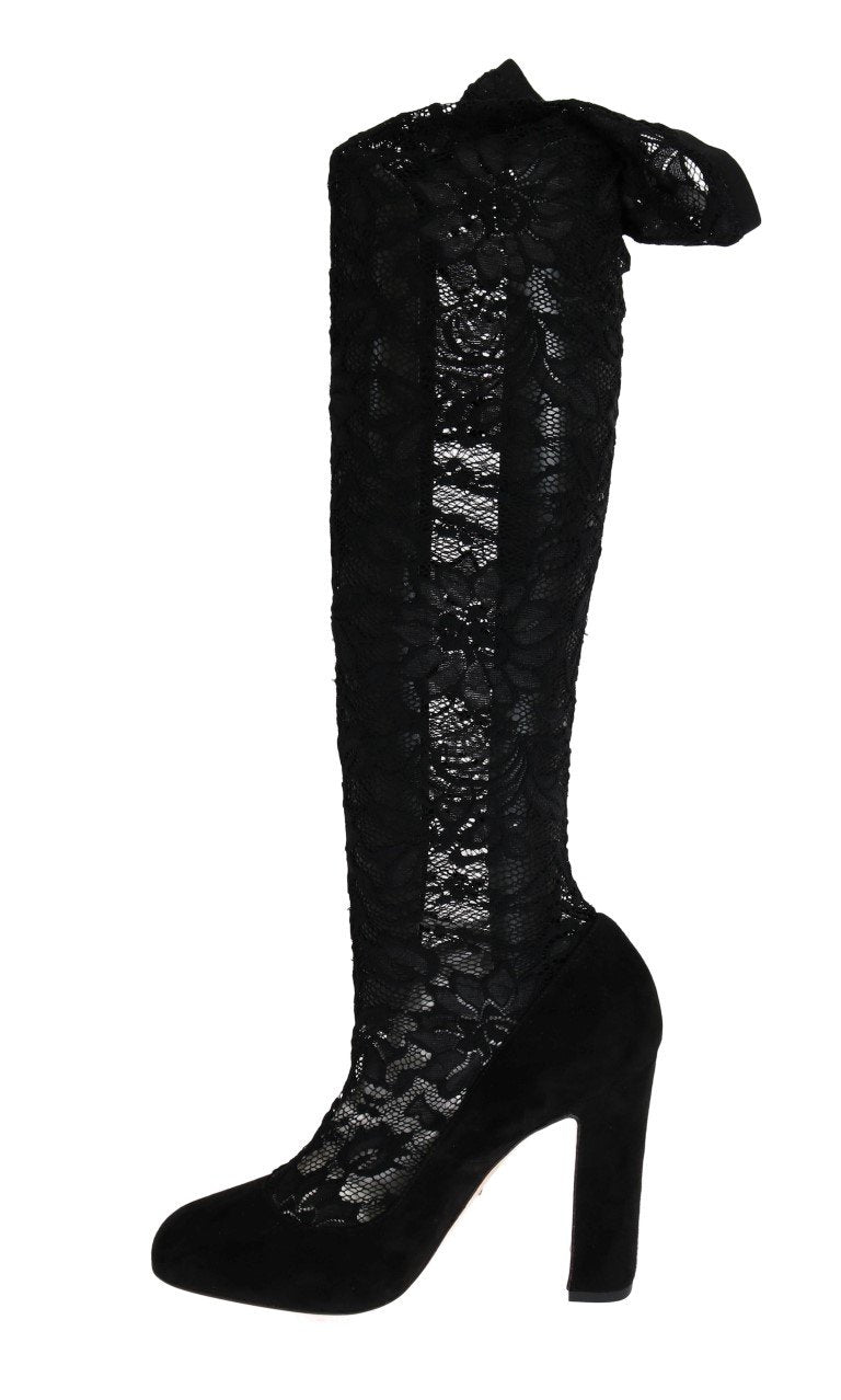 Black Lace Cutout Socks Suede Boots
