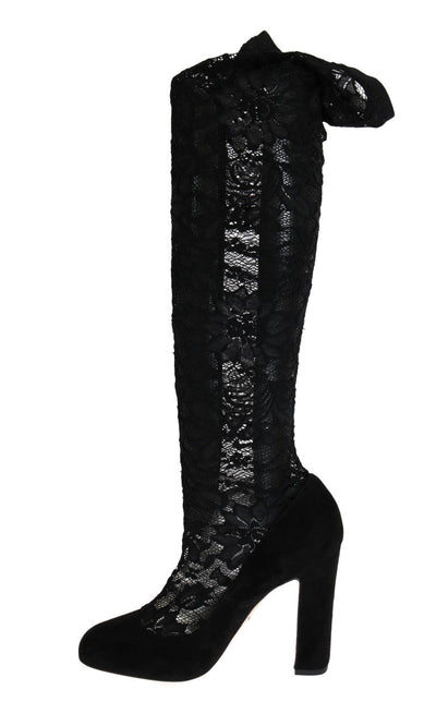 Black Lace Cutout Socks Suede Boots