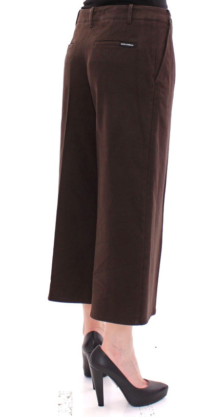 Brown Cotton Cropped Chinos Jeans Pants