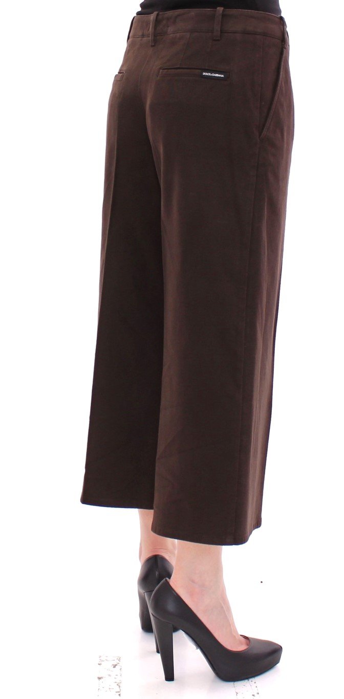 Brown Cotton Cropped Chinos Jeans Pants