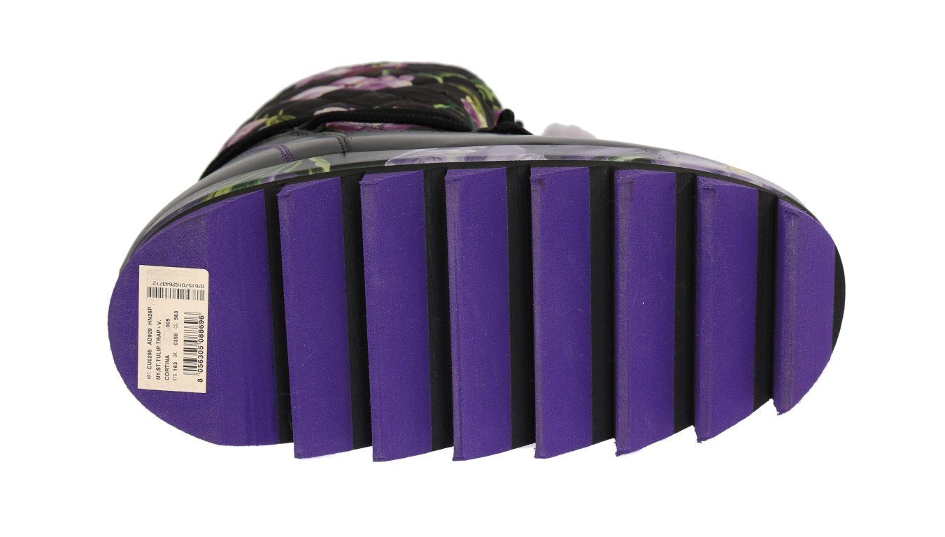Purple Tulip Print Nylon Leather Boots