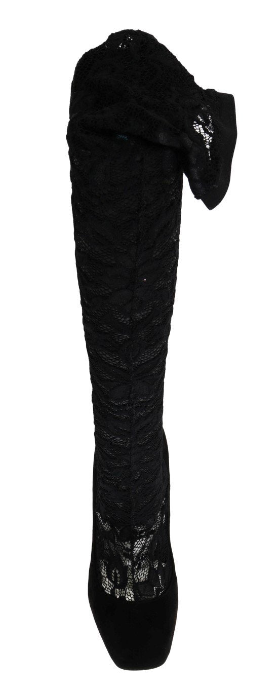 Black Lace Cutout Socks Suede Boots