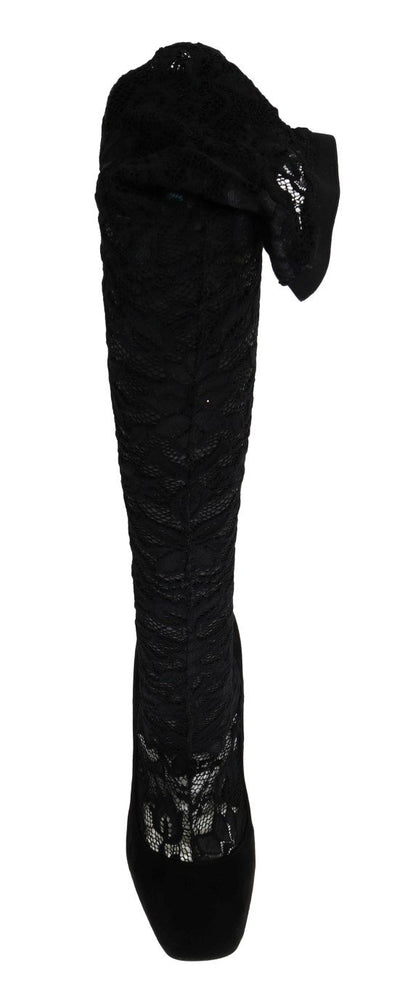 Black Lace Cutout Socks Suede Boots