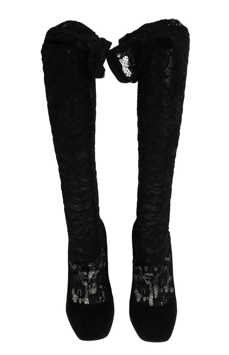 Black Lace Cutout Socks Suede Boots