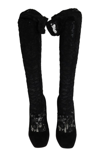 Black Lace Cutout Socks Suede Boots