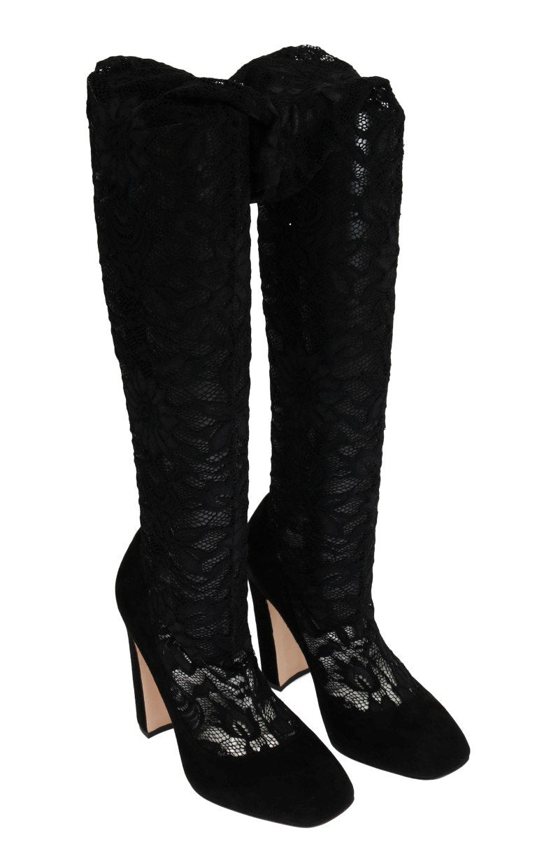Black Lace Cutout Socks Suede Boots