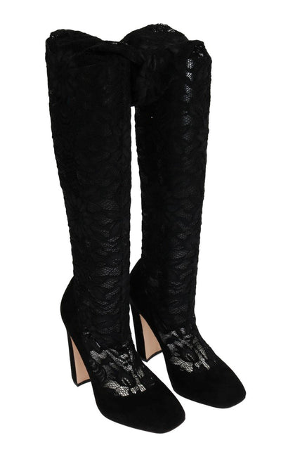 Black Lace Cutout Socks Suede Boots