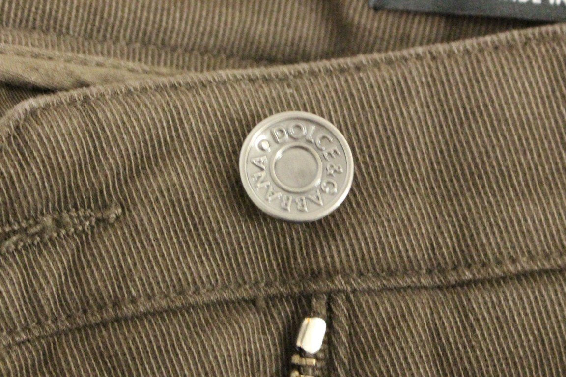 Brown Cotton Cropped Chinos Jeans Pants