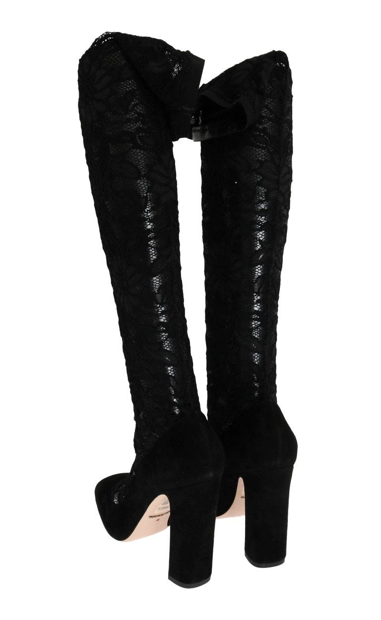 Black Lace Cutout Socks Suede Boots