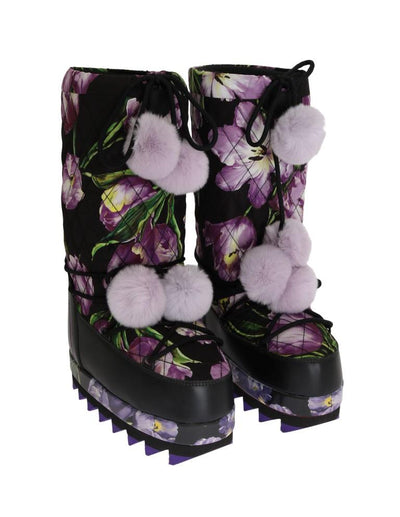 Purple Tulip Print Nylon Leather Boots
