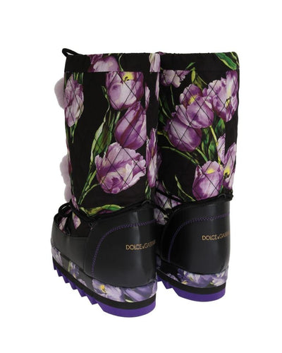 Purple Tulip Print Nylon Leather Boots